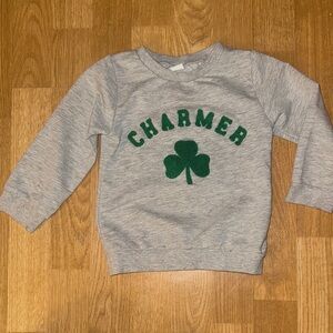 Toddler “Charmer” Shamrock Sweatshirt — Gray & Green — Size 2–3